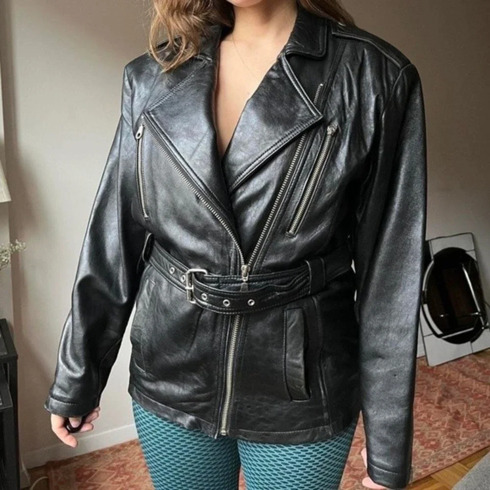 Vintage 80s black leather motorcycle jacket - Picture 4 of 4